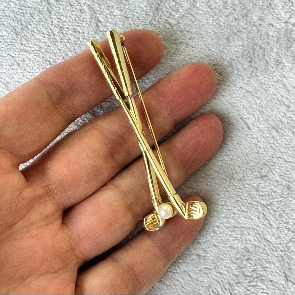 Vintage Carolee Gold Tone Golf Clubs with Pearl Ball